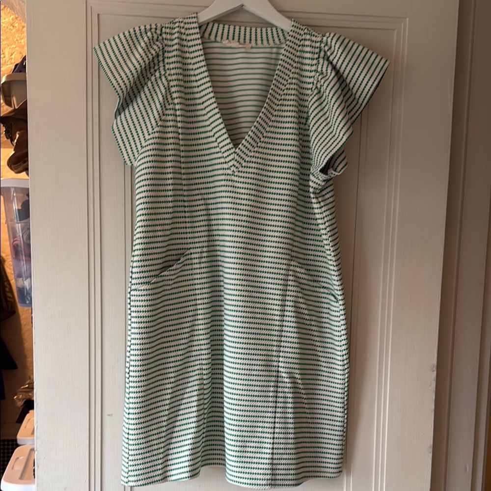 Entro Green and White Flutter Sleeve Sundress